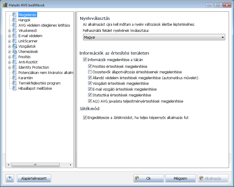 9. AVG Haladó beállítások Az AVG Anti-Virus 2012 egy új ablakot nyit meg Haladó AVG beállítások néven.