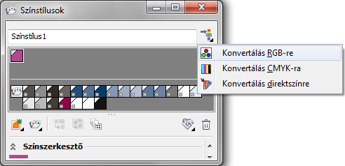 ISMERKEDÉS A PROGRAMMAL 57 1-44. ábra Színharmóniák kezelése A színstílus kezelőből legördíthető Harmony Editor alkalmazásával színeket kapcsolhatunk össze.