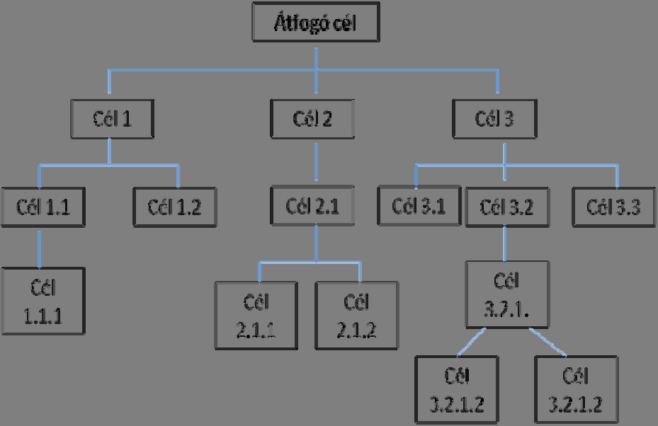2. A célok közötti kapcsolatok ellenőrzése annak érdekében, hogy a célok hierarchiája tartalmazzon minden lényeges cél-elemet, azok a megfelelő hierarchia szinten helyezkedjenek el és megfelelően