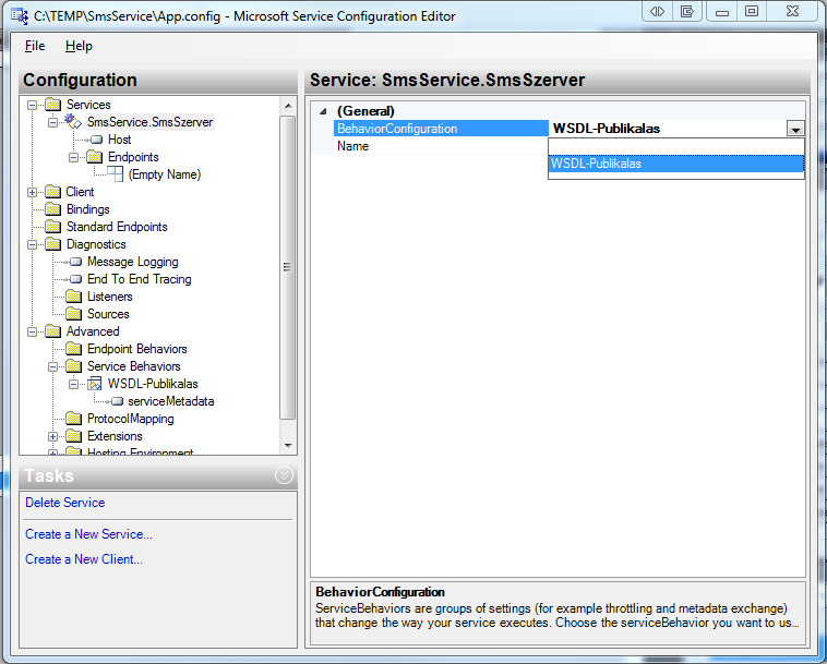 192 FEJEZET 12. COMMUNICATION FOUNDATION 12.29. ábra. A szolgáltatás és a viselkedés összekapcsolása Tekintsük meg a kiegészített App.config fájl tartalmát!