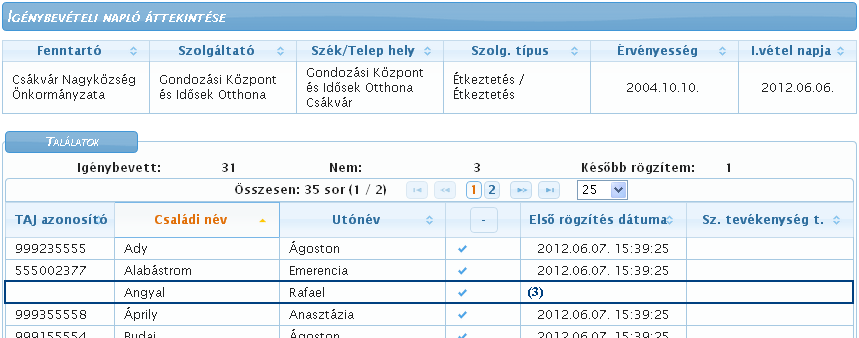 6.1.2. Igénybevételi bejegyzés módosítása A mentéssel rögzített igénybevételi bejegyzés az aktuális napra és az azt megelőző munkanapra vonatkozóan módosítható.