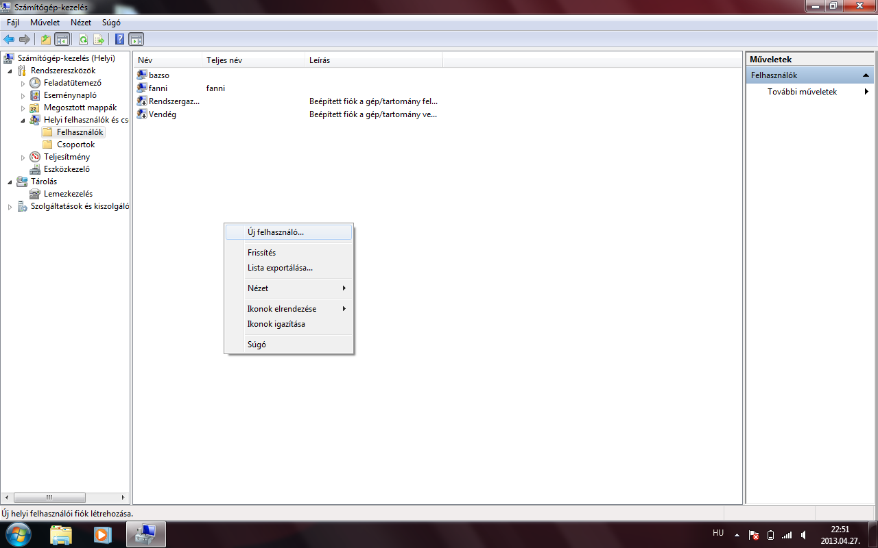Felhasználó létrehozása Windows 7