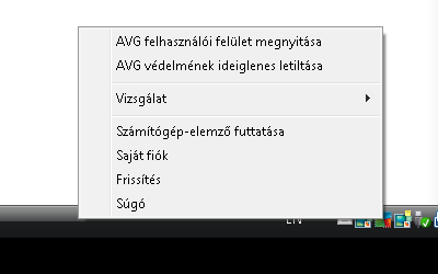 AVG tálcaikon megjelenése Ha színes, és semmilyen egyéb elem nem látható rajta, az azt jelzi, hogy az AVG AntiVirus 2013 összetevők aktívak és tökéletesen működőképesek.