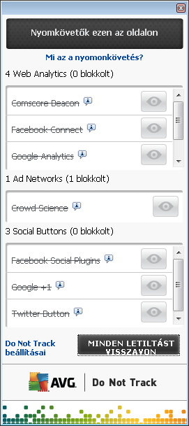 8.3. Nyomkövetési folyamatok blokkolása Az Ad Networks/Social Buttons/Web Analytics teljes listáival meghatározhatja, hogy mely szolgáltatásokat kívánja blokkolni.