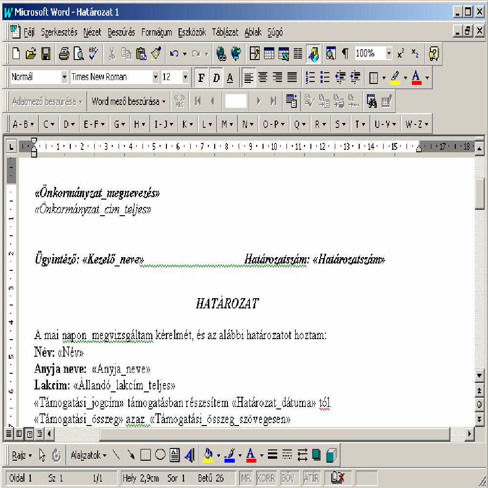 Először létre kell hozni a programban használandó új törzsdokumentum nevét az Új adat gomb segítségével. A kurzorcsíkkal a gridben az újonnan létrehozott megnevezésre állunk.