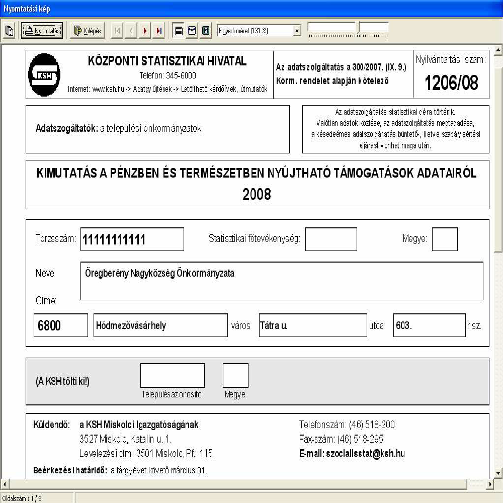 15. ábra - 1206-os kimutatás Mágneslemezes feladás: A feladás évenkénti változásával a felhasználók minden év elején megkapják