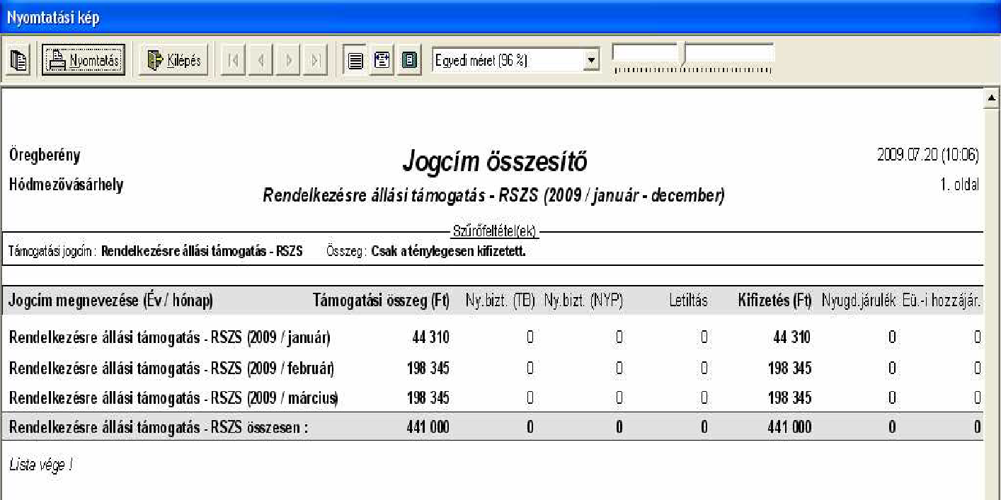 2. ábra - Egy jogcímre történő összesítési jegyzék c.