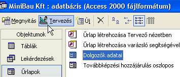 Megjelenik egy üres ablak adatok nélkül. (Az Órabér mezıben látható 800 Ft alapértelmezett érték.) Kattintsunk a Dolgozó kódja üres mezıbe és írjuk be a dolgozó kódját, 225-öt!