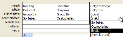 64. Évente hányan léptek be a céghez? Mentse a lekérdezést Évente belépık száma néven! Készítsünk választó lekérdezést: vegyük fel a DOLGOZÓK táblát!