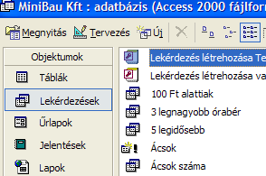 Írjuk be az új tábla nevét: BEOSZTÁS! Kattintsunk az OK gombra! Futtassuk le a lekérdezést! Kattintsunk a FUTATTÁS ikonra! Megjelenik egy figyelmeztetı ablak: Válasszuk az IGEN gombot!