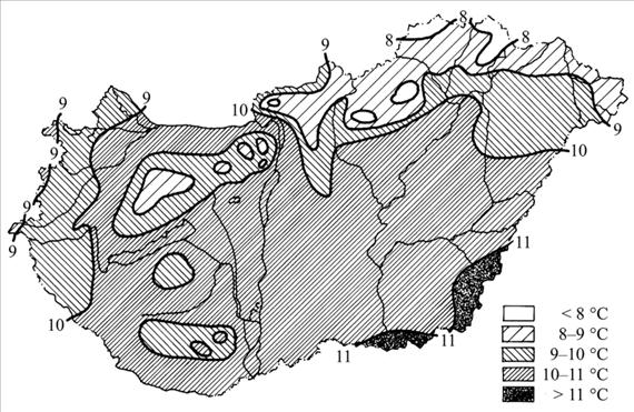 Gyümölcsösök létesítése Mezőgazdasági termelésre hasznosítható területeinken a tenyészidőszak középhőmérséklete 15 18 C között változik (9.1. táblázat).