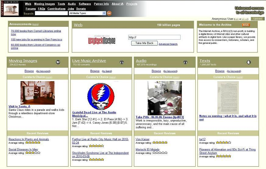 5. ábra Az Internet Archive gyűjteményének kereső felülete (Forrás: http://www.archive.org /) A webarchívumban a keresett oldalakat az eredeti URL címe alapján lehet keresni.