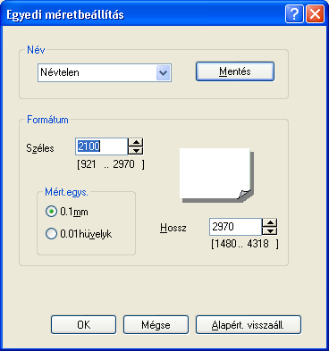 A KONICA MINOLTA PS illesztőprogram beállítása (Windows) 7 Egyedi méret beállításai Előzetesen meghatározásra és tárolásra kerülhet egy egyedi formátum, az alábbiakban leírtak alapján.