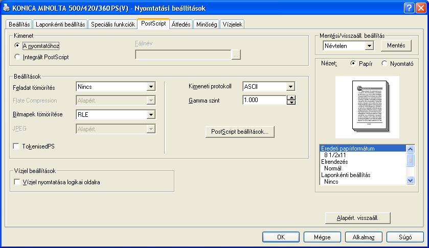 7 A KONICA MINOLTA PS illesztőprogram beállítása (Windows) 7.