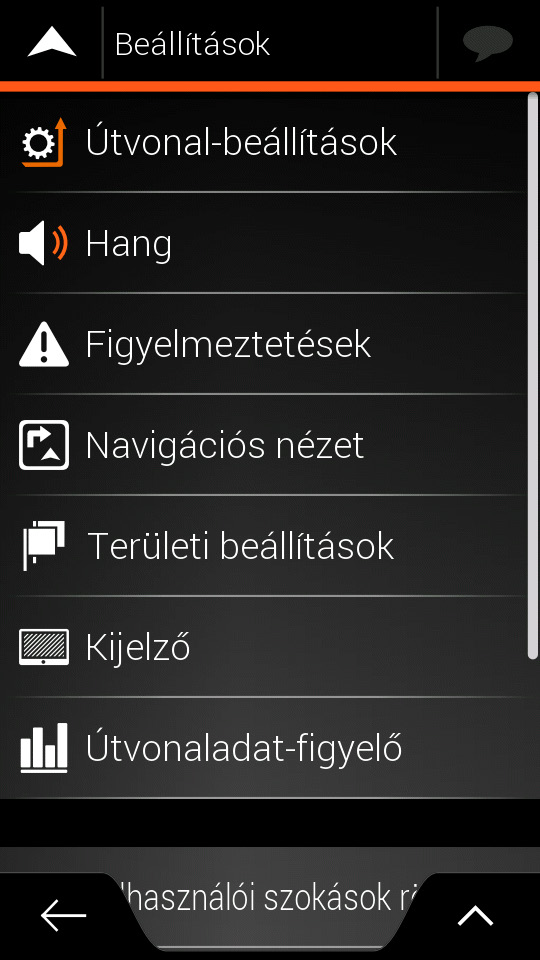 A Beállítások menü Itt módosíthatja a program beállításait, és szabályozhatja a(z) igo Navigation SzülinApp működését.
