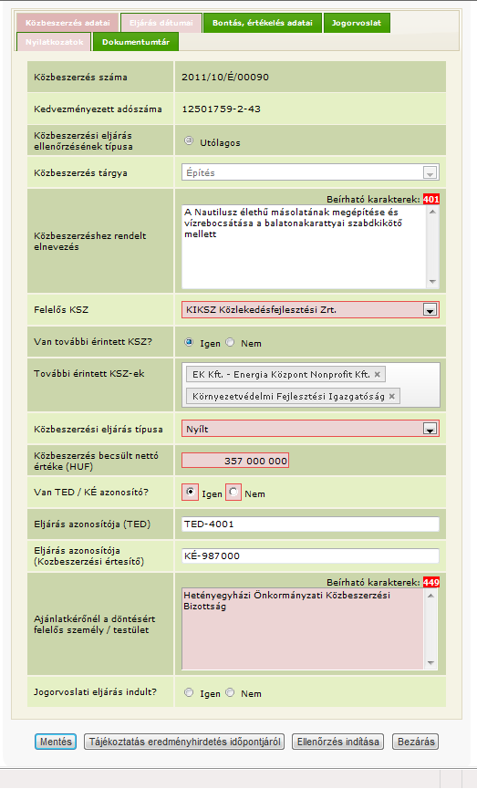 Közbeszerzés modul WEB