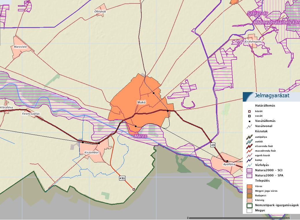 HELYZETFELTÁRÓ- HELYZETELEMZŐ - HELYZETÉRTÉKELŐ MUNKARÉSZEK 113 13. térkép: Makó és környékének Natura20