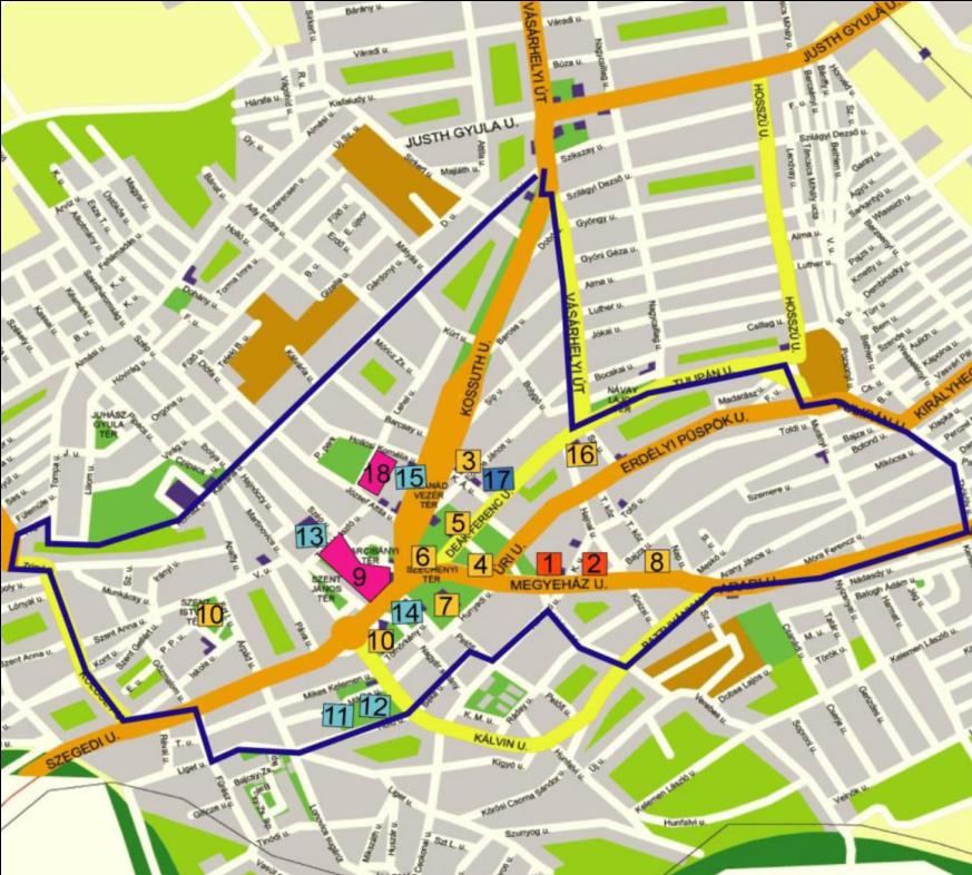 Makó Város Integrált Településfejlesztési Stratégiája STRATÉGIA 41 1. Városközpont akcióterület Típusba besorolás: Városközpont jellegű akcióterület.