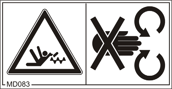 Általános biztonsági utasítások Megrendelési szám és magyarázat Figyelmeztető jelzés MD 078 Az ujjak vagy a kéz zúzódásveszélye mozgó, hozzáférhető gépalkatrészek következtében!