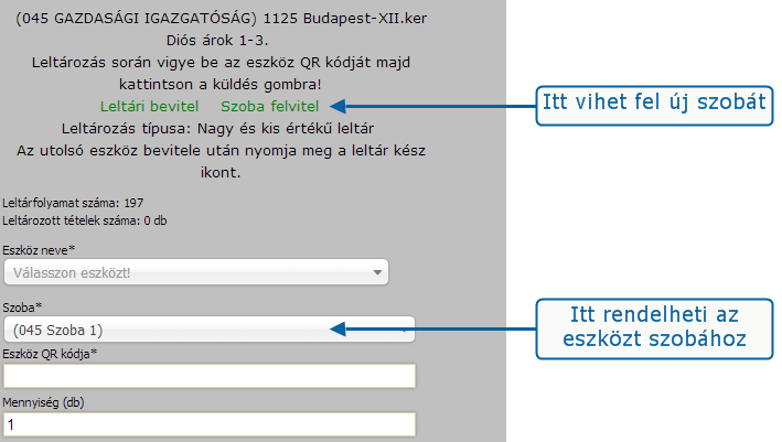 Eddig leltározott tétel módosítása Szoba szerinti leltár