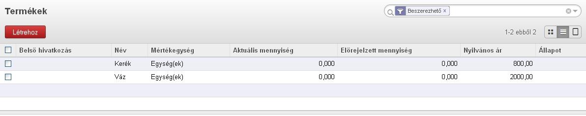 Termékek terméklista 24 Elérés: Értékesítés > Termékek >