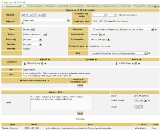 Hiba vagy kérelem kezelése A bejelentés megoldók, technikusok e-mail-ben kapnak értesítést, ha számukra kiadott feladat érkezik, így két lehetőség is van a bejelentés megtekintésére. 1.