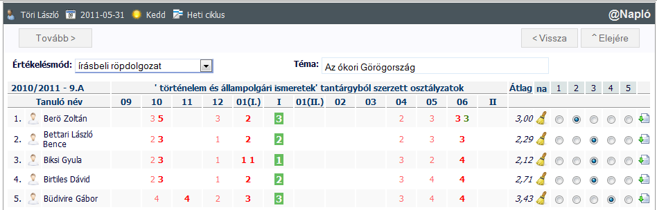 Tanulók értékelése - [Osztályozás és értékelés] h. különbözeti vizsga. Az ún. zárójegyeket (pl. félévi, év végi osztályzatok) a rendszerbe csak egyszer lehet felvinni. 3.