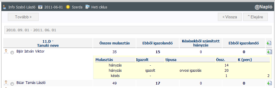 Osztályfőnöki feladatok [Osztályfőnöki feladatok] 2. A tanuló mulasztás statisztika elkészítéséhez mindenképp időszakot kell választania.