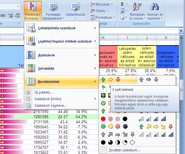 AZ EXCEL ÚJ MEGOLDÁSAI 35 Sávdiagram a cellán belül Ikonokkal