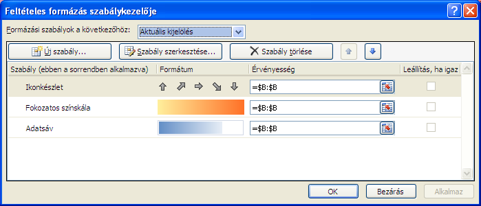 38 AZ EXCEL ÚJ MEGOLDÁSAI A Szabályok kezelése paranccsal megjelenített párbeszédpanelen be- és kikapcsolhatók a szabályok, így egyetlen jelölőnégyzet átállításával érvényesíthetők, illetve