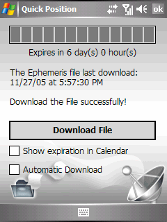 Gyors pozíció Az ephemeris fájl frissítése hasznos a gyors GPS pozicionáláshoz, amikor navigációs programot használunk.