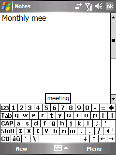 Használat közben az A701 az első néhány betű leütése után felajánl szavakat, melyeket az adatbeviteli panel fölött jelenít meg.