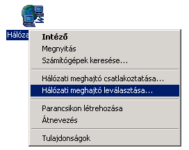 Hálózati meghajtó leválasztása Ha egy hálózati könyvtárhoz korábban betűjelet rendeltünk, de már nincs szükségünk rá, a kapcsolatot megszüntethetjük, felszabadítva a betűjelet.