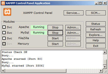 1. ábra: A XAMMP vezérlőpanelja Verziókezelés Mivel a program projektmunkában készül, így elkerülhetetlen egy verziókezelő szolgáltatás használata.
