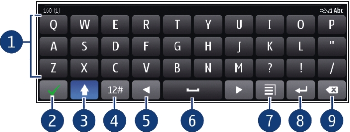 Alapvető használat 25 1 Virtuális billentyűzet 2 Bezár gomb - Bezárja a virtuális billentyűzetet. 3 Shift és caps lock - Nagybetűs karaktert írhatunk, ha kisbetűvel írunk, vagy fordítva.