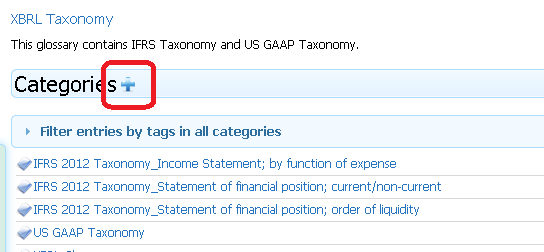 S34T02 Categories text The categories within the particular glossary are listed here. A category can be opened by clicking on its name.