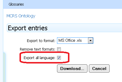 S41C02 Export all language S41C02 Export all language Mark this checkbox to export uploaded entries in all languages.