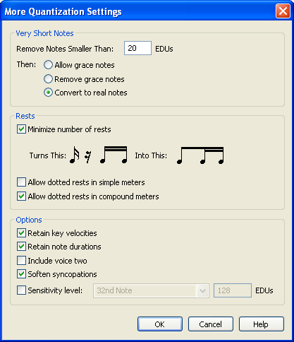 A Quantization Settings párbeszédablak Előfordulhat azonban, hogy a bejátszott dal nem pontosan úgy jelenik meg, ahogy azt szerettük volna.