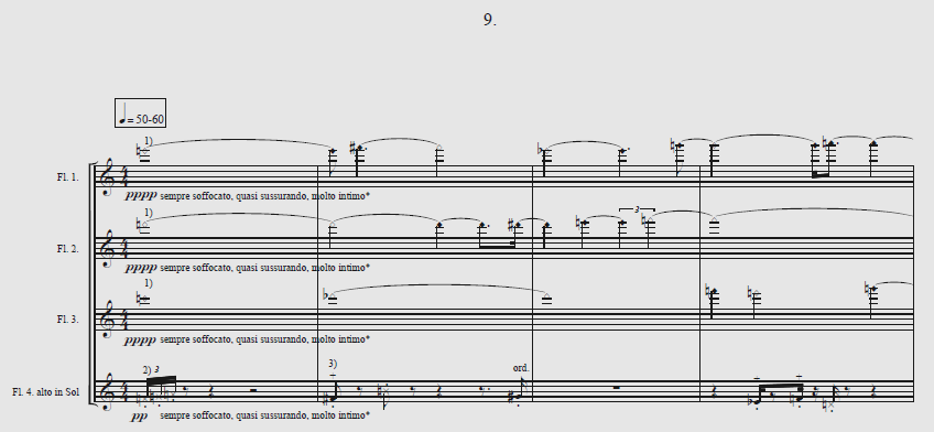 46 Részlet Horváth Balázs Quartetto per flauti című darabjából (9. tétel első 4 üteme) 42 2.