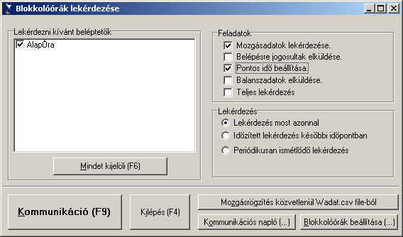 A Worktime program telepítése, kapcsolatfelvétel, beállítások Blokkolóórák lekérdezése A Blokkolóórák / Blokkolóórák lekérdezése menüponttal, vagy a főképernyőn található ikonnal nyithatjuk meg.