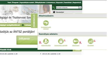 8.2. Területi védőnők felhasználói adatainak módosítása, körzetkarbantartó felülete Belépést követően a felhasználói adatok, körzetmódosítására két módon van lehetőség: a portál jobb felső részében