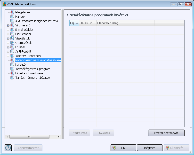 10.12. Potenciálisan nemkívánatos programok Az AVG Anti-Virus 2012 képes a rendszer nemkívánatos végrehajtható alkalmazásainak és DLL könyvtárainak elemzésére és azonosítására.