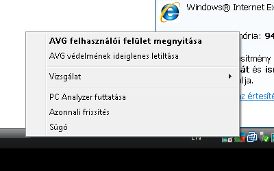 AVG tálcaikon megjelenése Ha színes, és semmilyen egyéb elem nem látható rajta, az azt jelzi, hogy az AVG AntiVirus 2012 összetevők aktívak és tökéletesen működőképesek.