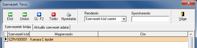 12. ábra Letéti bank felvitele 4.1.4 Szervezeti törzs Ezen a menüponton belül lehet megadni azokat a szervezeteket, ahol az adott letétesek megtalálhatóak, és amit a személyi törzs alapadatainál beállíthatunk.