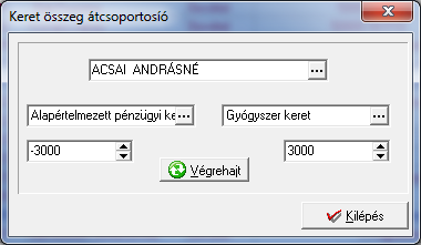 27. ábra Keretösszeg átcsoportosítás menügomb A menüpont elindítása után meg kell adnunk, hogy melyik kereten mekkora