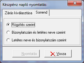 30. ábra Utólagos napló nyomtatás Kiválasztható még a tételek sorrendje is (31. ábra Napló sorrendválasztás). 31.