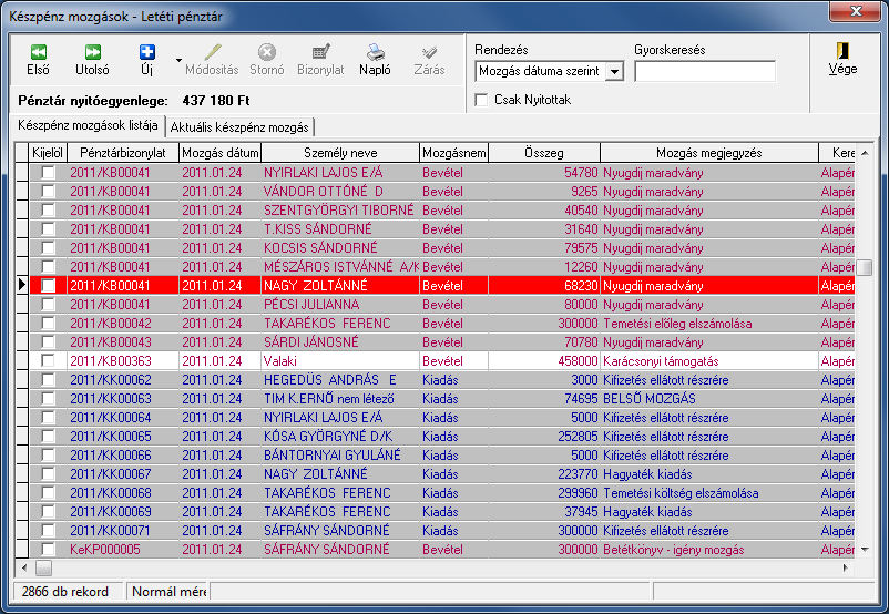 37. ábra Lezárt készpénz mozgások nézegetése Figyelem!