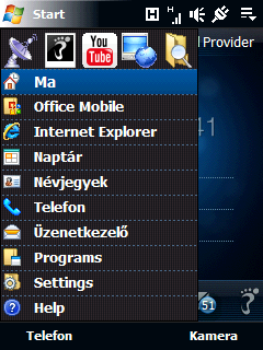 Az első lépések 49 1.10 Start menü A képernyő bal felső sarkából megnyitható Start menü biztosítja a hozzáférést a Windows Mobile-lal üzemeltetett készülék valamennyi programjához és beállításához.