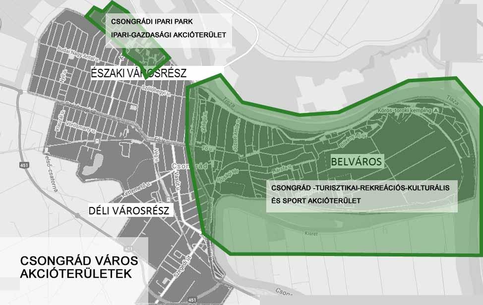 STRATÉGIA 29 4.1 Akcióterületek 1 kijelölése, a kijelölés és lehatárolás indoklása Csongrád városban két akcióterület került kijelölésre.