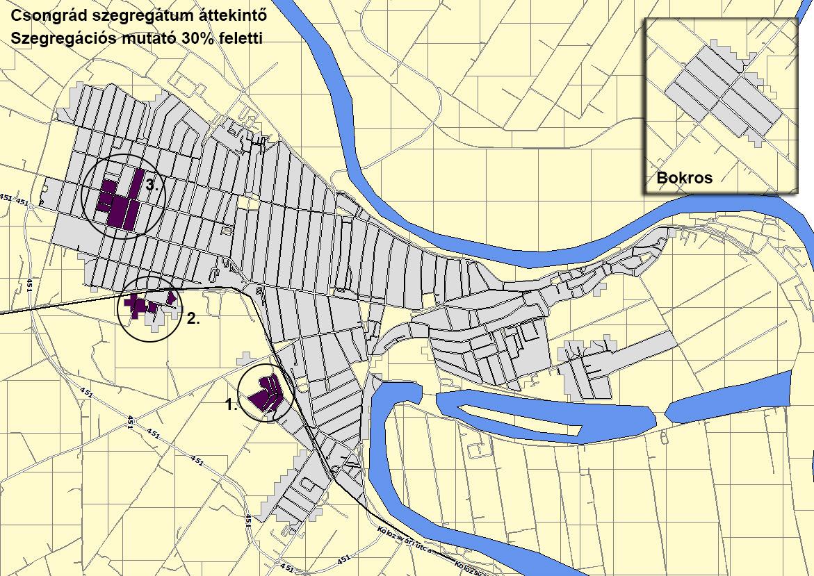 STRATÉGIA 47 3. térkép: Csongrád szegregátumokat bemutató térképe Forrás: KSH, Népszámlálás 2011 A 30% fölötti szegregációs mutatójú szegregátumok összehasonlítása: a 2.